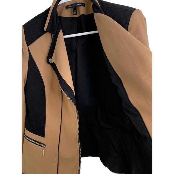 Womens Skirt Suit WHBM Color Block Asym Zip Detail Midi Length Tan Sz 4 7047 - Picture 10 of 11